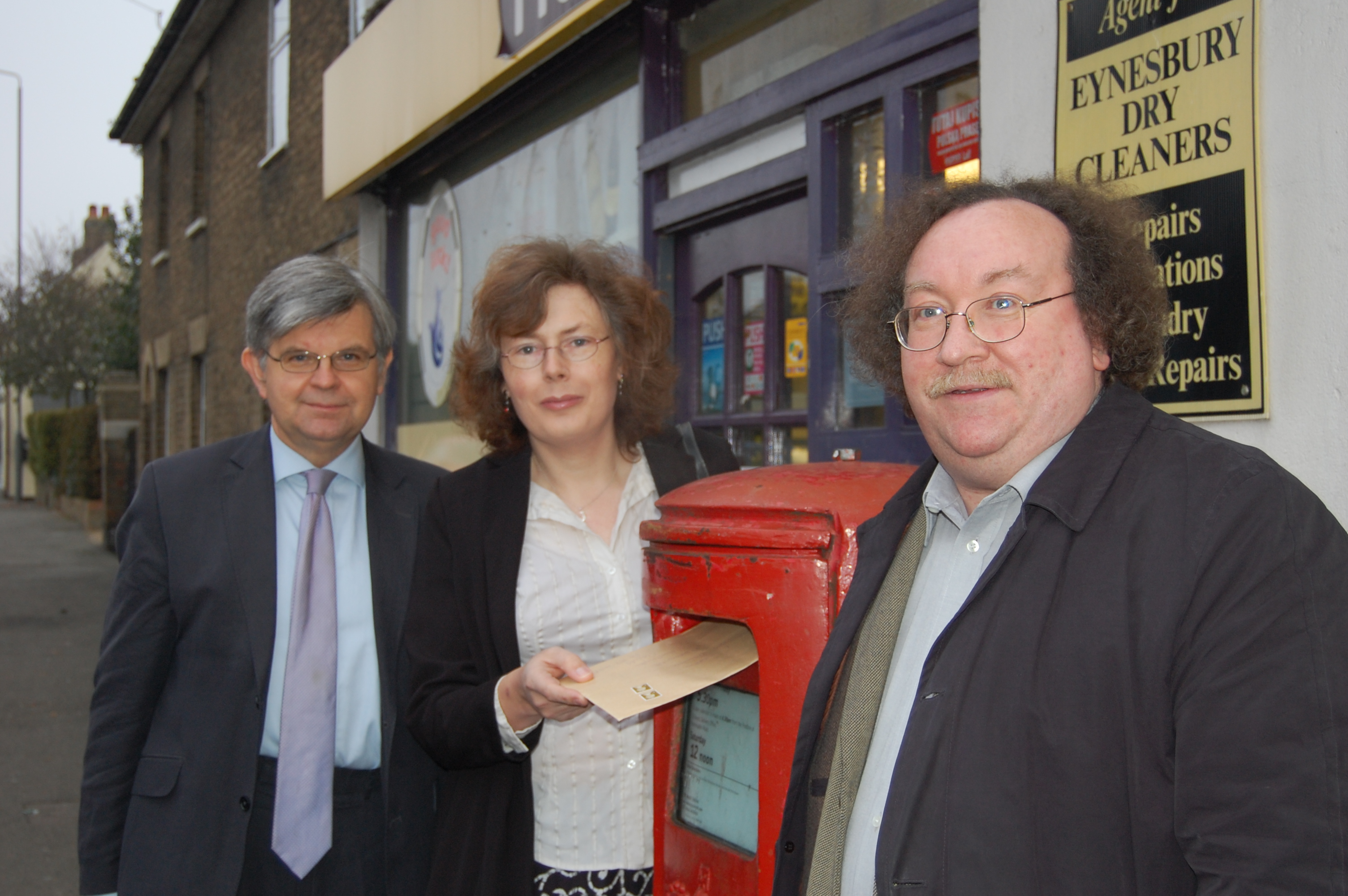 David Howarth MP with me and Martin at the village post office